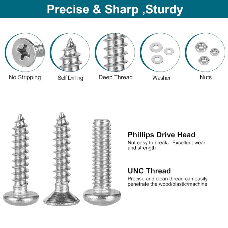 SATANTECH 845pcs Nuts and Bolts Assortment kit,Stainless Steel Bolts and Nuts kit, Assorted Screws #6-32#8-32#10-24 SAE Machine Screws and Nuts with Self Drilling Screws - Image 3
